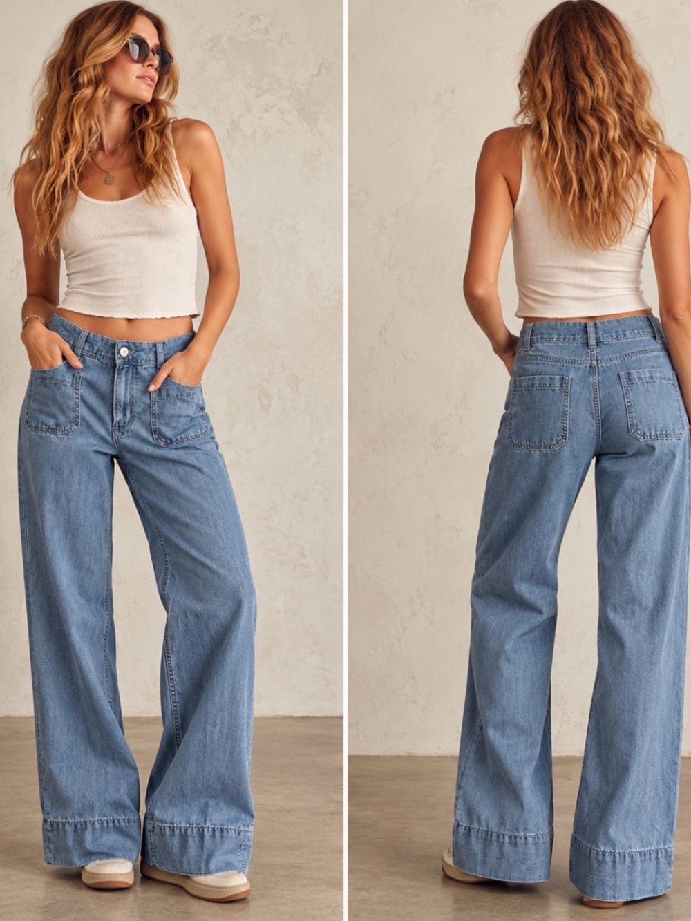 H&M Light Blue High-Rise Wide-Leg Jeans
